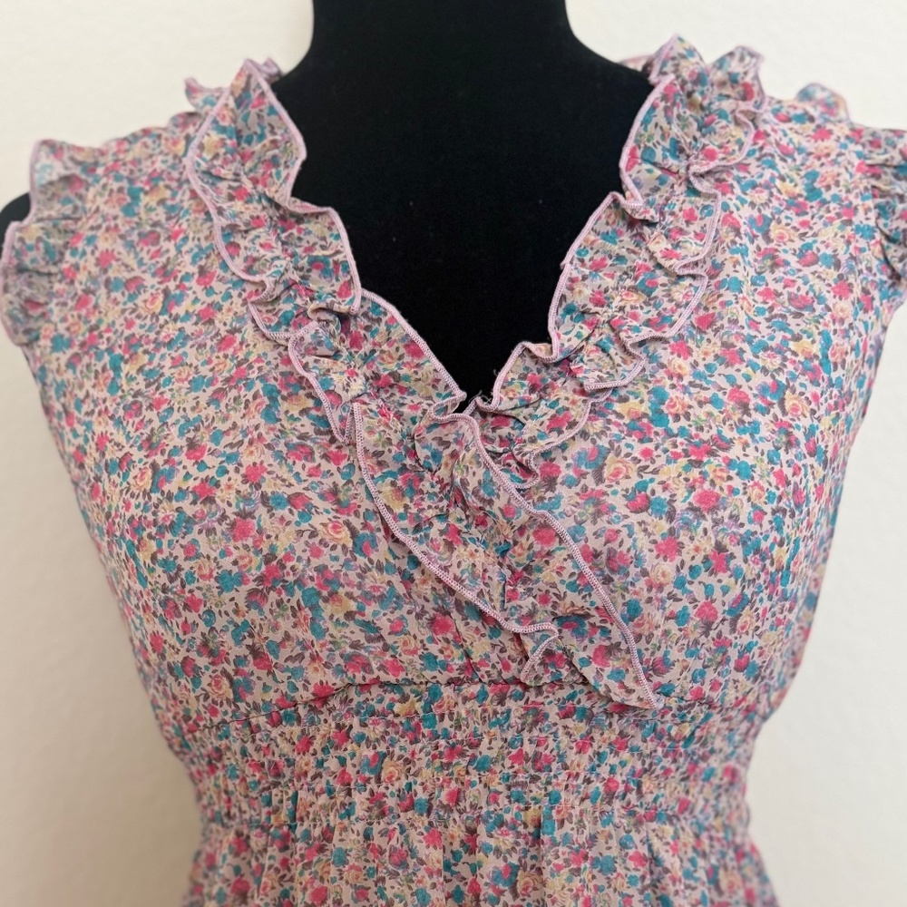 Future State Sleeveless Ruffle Floral Dress – Vintage-Inspired Cottagecore Style